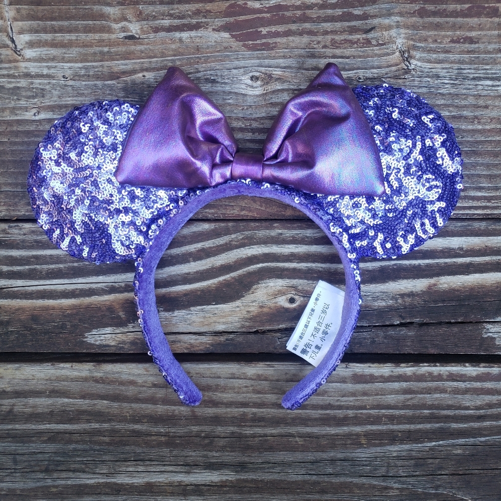 Disney Parks Mickey Mouse Minnie Ears with Purple Bow and Purple Sequins